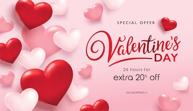Poste de vente du jour de la Saint-Valentin avec des cœurs rouges et roses sur le fond