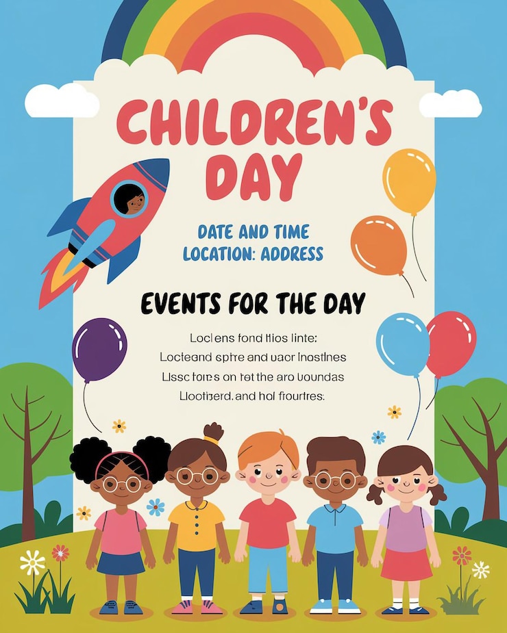 Vecteur poster de célébration de la fête des enfants lumineux et coloré vector et eps