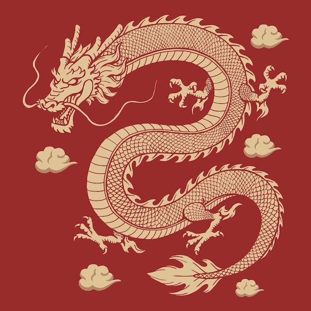 Poster du grand dragon de porcelaine dessiné à la main