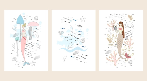 Posters Vectoriels Avec Des Arrangements De Sirènes Sur Un Fond Blanc