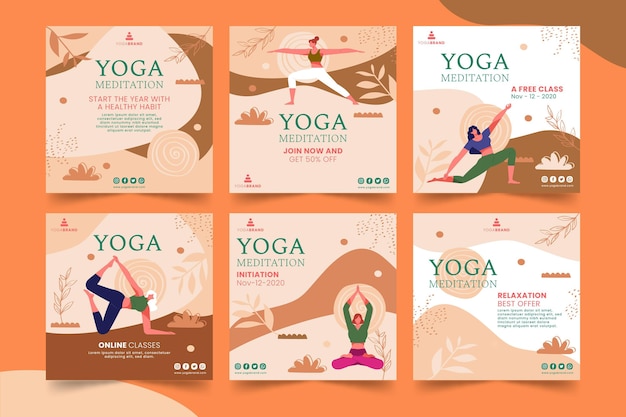 Vecteur postes instagram de yoga