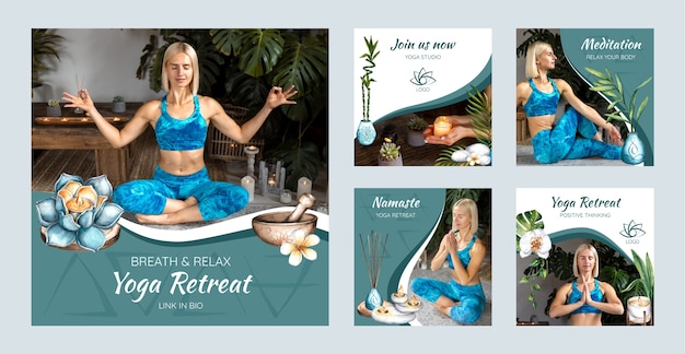 Posts instagram de retraite de yoga à l'aquarelle