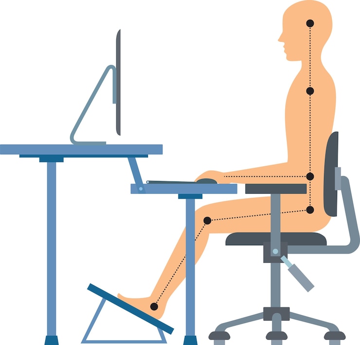 Vecteur une posture correcte devant l'ordinateur