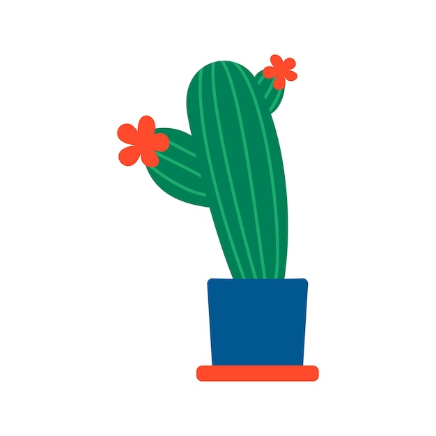 Un Pot Bleu Avec Un Cactus. Illustration Isolée