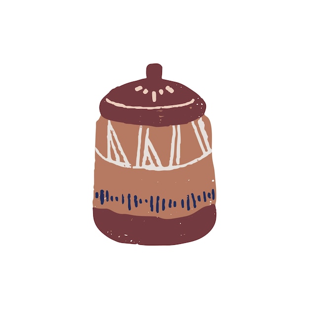 Vecteur pot en céramique recouvert de couvercle céramiques faites à la main sucrier en poterie à la main avec ornement en émail ustensiles de cuisine design tendance en grès illustration vectorielle plane isolée sur fond blanc
