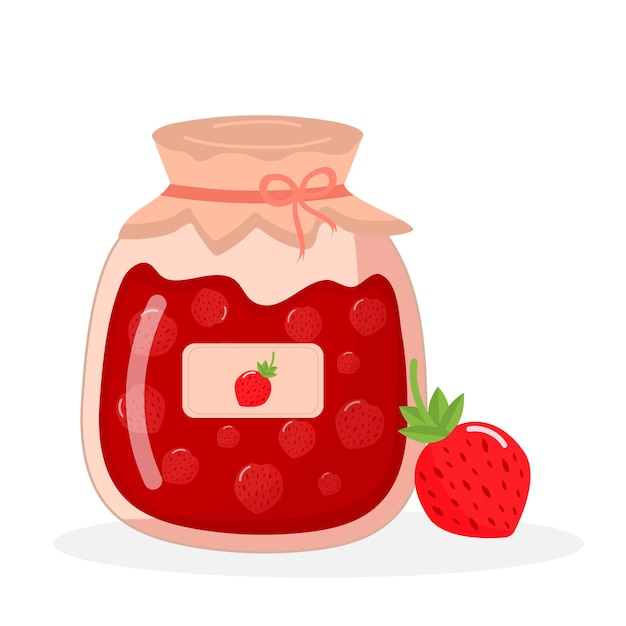 Vecteur pot de confiture de fraises et marmelade de fraises alimentation et cuisine