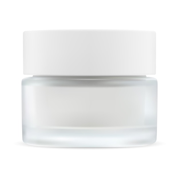 Pot de crème en verre Conteneur de crème cosmétique vierge Illustration de maquette de pot en verre de bouchon en plastique blanc