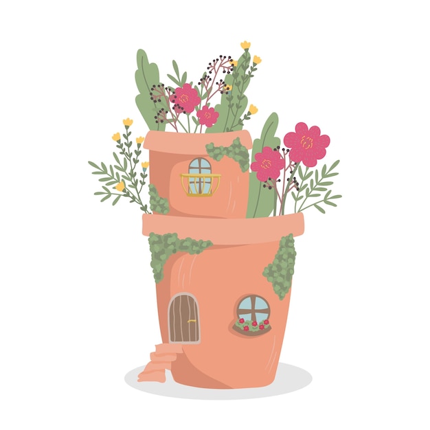 Pot De Fleur De Maison De Conte De Fées Illustration Vectorielle Pour Une Fée Ou Gnomexa