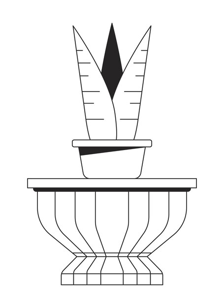 Vecteur pot de fleurs à l'intérieur de planter en céramique objet de dessin animé en ligne 2d noir et blanc