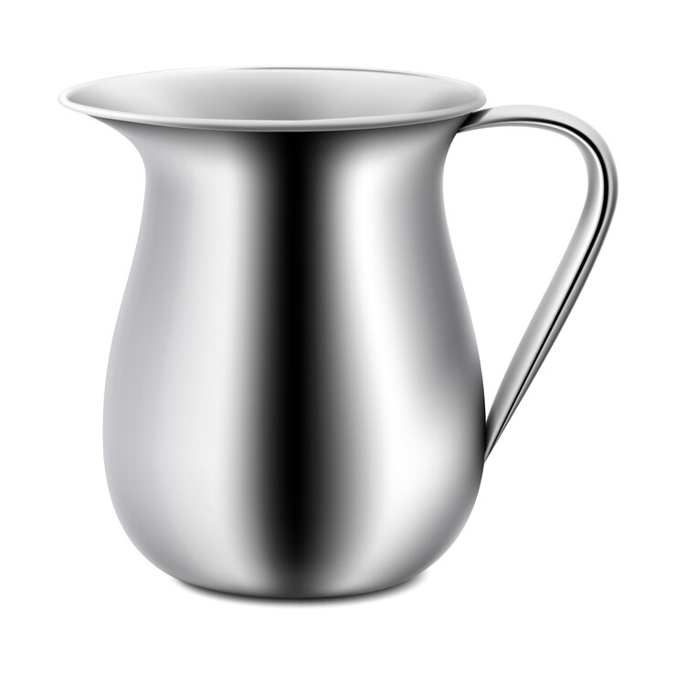 Vecteur pot à lait en acier brillant, pot à lait en acier inoxydable, vecteur 3d réaliste isolé sur fond blanc.