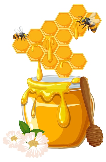 Un pot de miel avec des abeilles et un nid de miel
