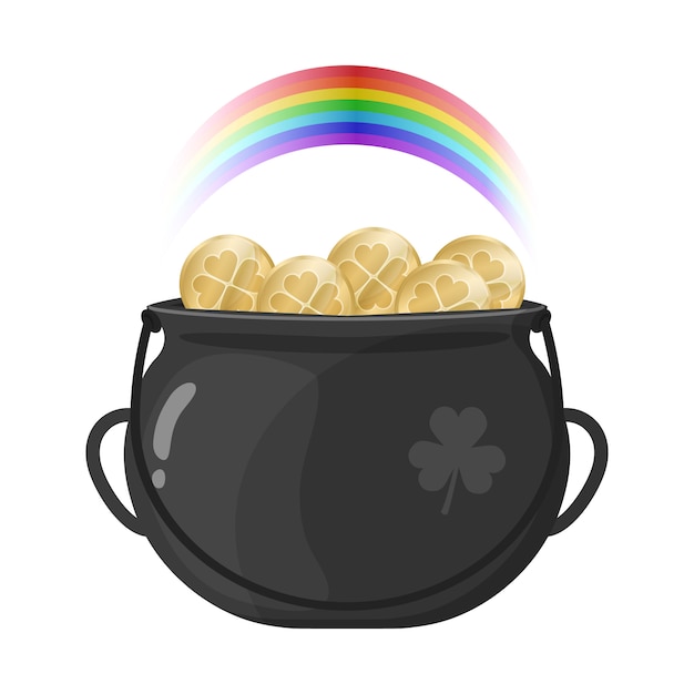 Pot Avec Pièces D'or Et Arc-en-ciel