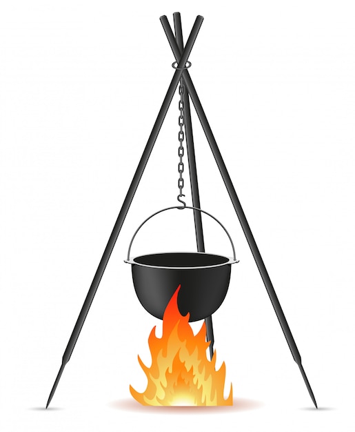 Pot Pour La Cuisson Sur Une Illustration Vectorielle De Feu