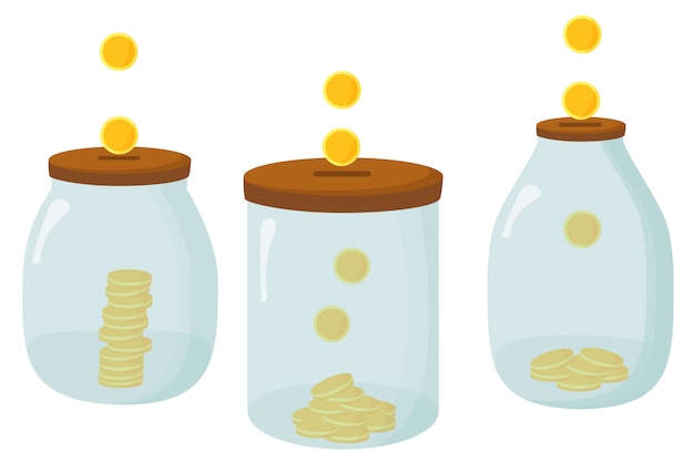 Pot En Verre D'argent. économiser Des Pièces En Dollars Dans Une Banque. Une Bouteille Pleine De Pièces Sur Fond Blanc Sur Fond Transparent. élément Pour Bannière, Affiche, Site Web, Banque, Jeu. Illustration.