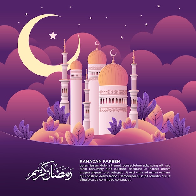 Vecteur poteau de la place ramadan kareem avec illustration de la mosquée