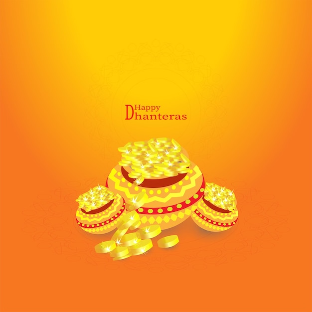 Pots Indiens Avec Des Pièces De Monnaie Illustration Vectorielle. Composition De Vacances De Shubh Dhanteras Pour Le Festival De Diwali