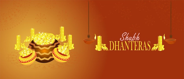 Vecteur pots indiens avec des pièces de monnaie illustration vectorielle. composition de vacances de shubh dhanteras pour le festival de diwali