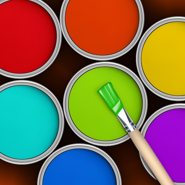 Pots de peinture colorés sept couleurs de l'arc-en-ciel