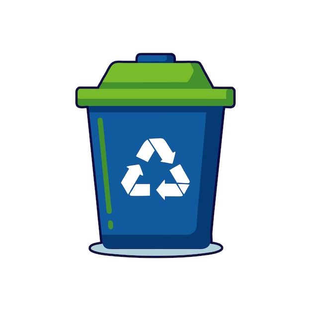 une poubelle de recyclage bleue avec un couvercle vert qui dit recyclable