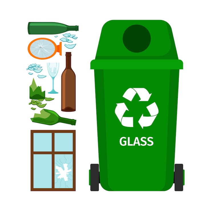 Vecteur poubelle verte avec verre