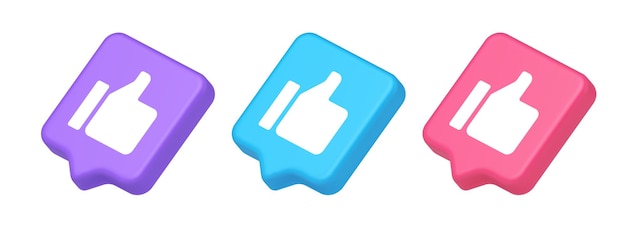 Pouce vers le haut comme bouton cool cyberespace approuver l'icône réaliste 3d de communication d'acceptation