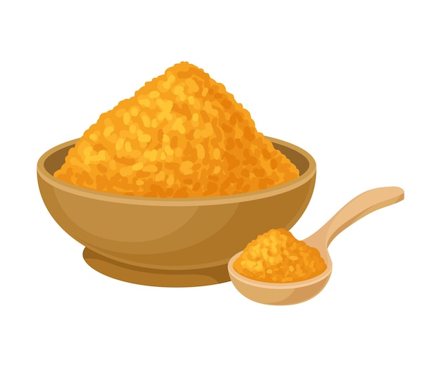 Vecteur poudre dorée de curcuma d'épice asiatique dans une illustration vectorielle de bol