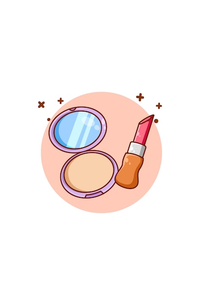 Poudre et rouge à lèvres icône illustration de dessin animé