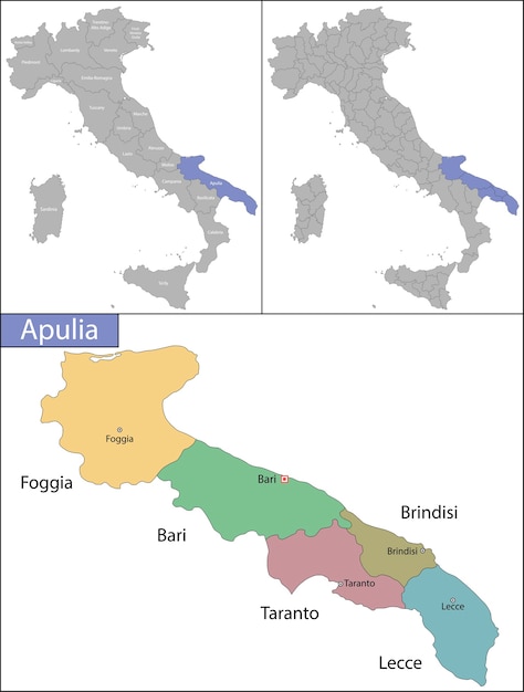 Vecteur les pouilles sont une région d'italie, située dans la partie sud de la péninsule du pays