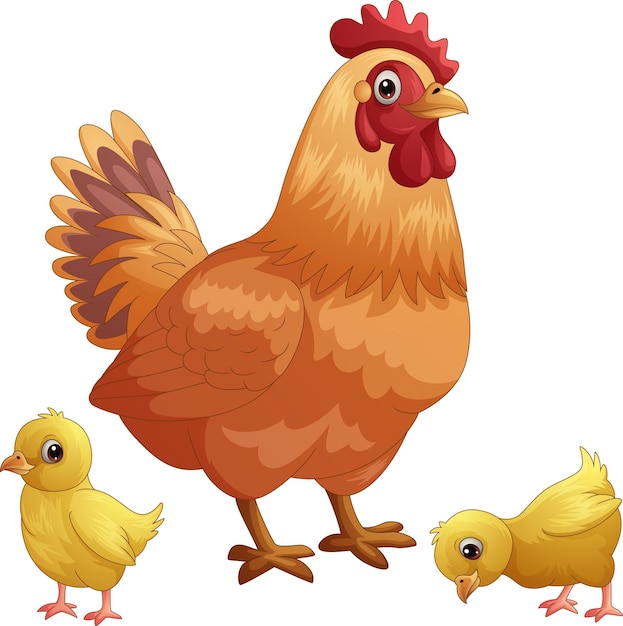 Une poule de dessin animé avec ses poussins