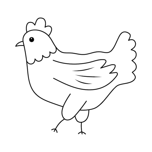 Vecteur une poule mignonne assise sur un nid avec des œufs un poulet gras doodle illustration linéaire vectorielle