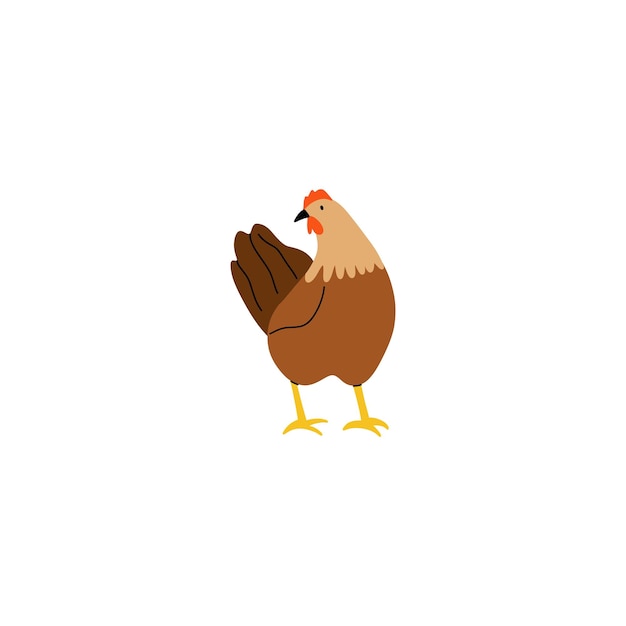 Poule ou poulet Oiseaux de ferme volaille mignonne dessinés à la main drôle dessin contemporain oeuf de poussin domestique et viande symbole de Pâques traditionnel dessin animé plat vecteur campagne illustration