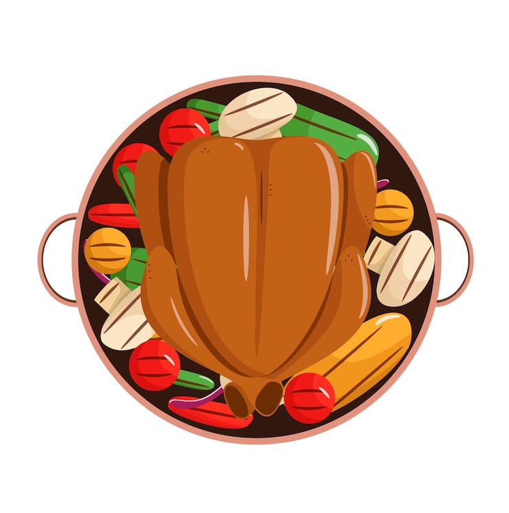 Vecteur poulet au four avec légumes