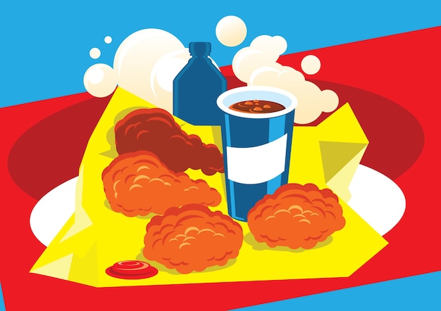 Poulet Frit Chaud Et Illustration De Cola De Glace