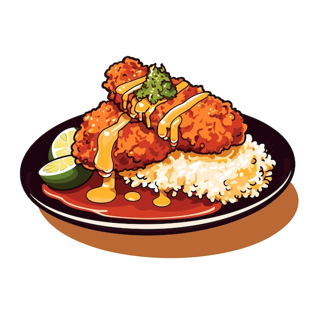 Vecteur poulet katsu curry japon foodcartoon vecteur illustrateur