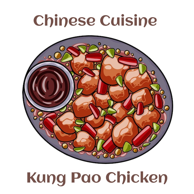 Poulet Kung Pao Un Plat De Stimfry épicé à Base De Poulet Cacahuètes Légumes Et Piments Chili Cuisine Chinoise Image Vectorielle Isolée