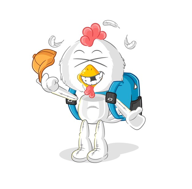 Le poulet va au personnage de dessin animé de vecteur d'école