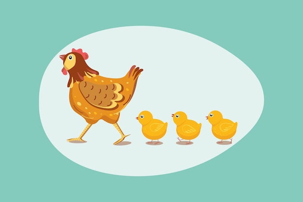 Poulets et œufs mignons cadre de bannière ferme de volaille animaux de compagnie de famille fond coloré isolé