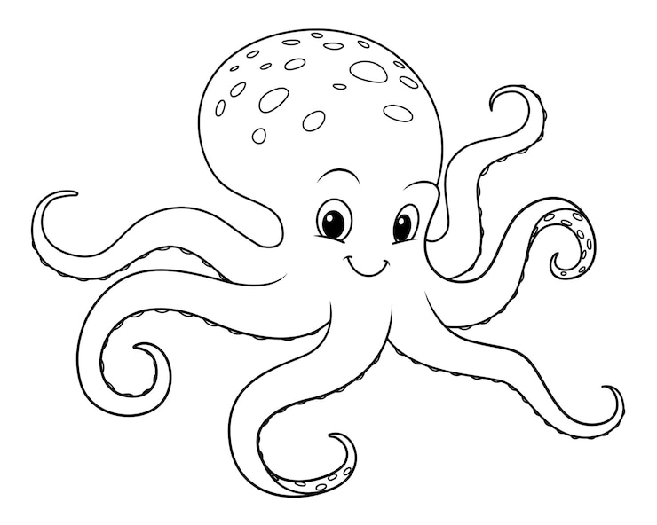 Vecteur poulpe, dessin animé, animal, illustration, bw