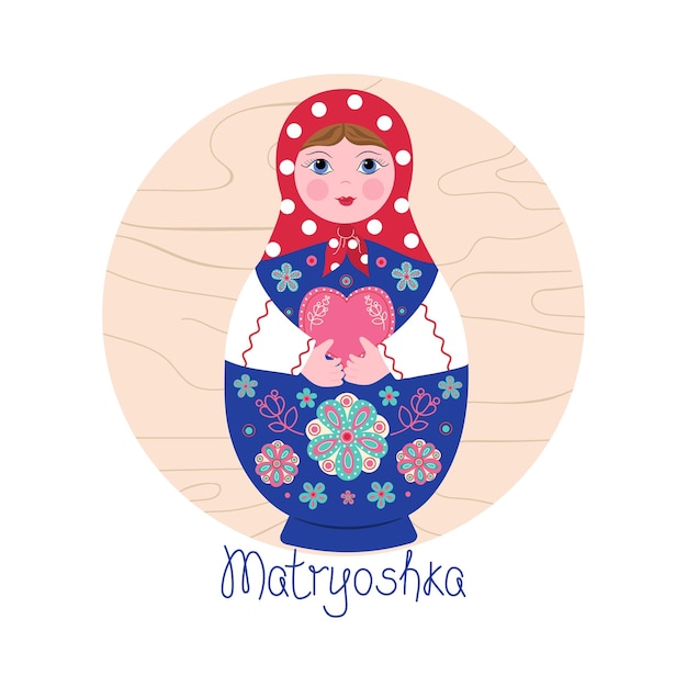 Poupée en bois Matryoshka avec un cœur Jour de la Saint-Valentin Poupée peinte