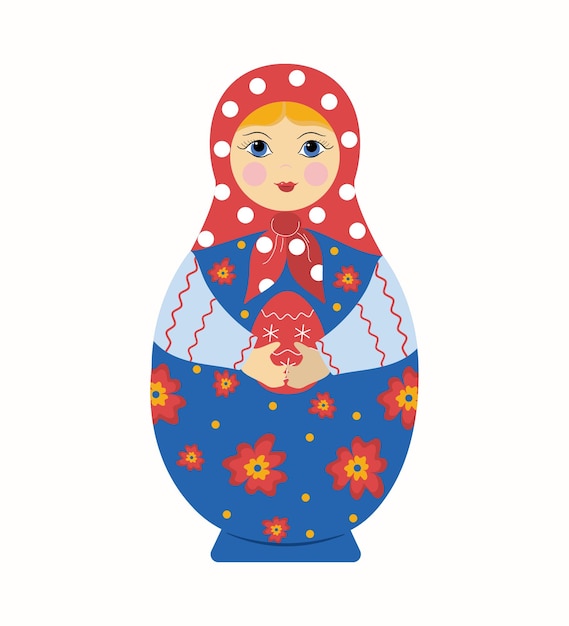 Vecteur poupée en bois matryoshka avec un œuf de pâques poupée peinte