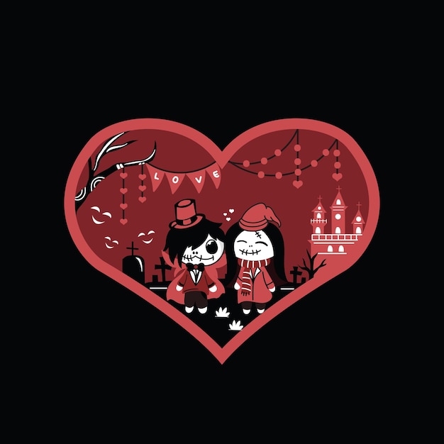 Vecteur poupée gotic valentine couple illustration