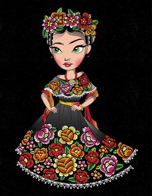 poupée mexicaine avec des fleurs