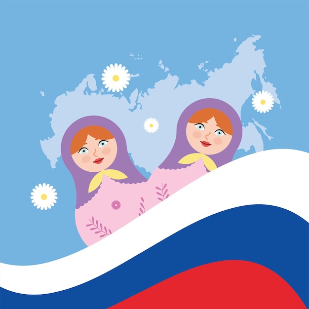 Vecteur poupées matriochka russes avec drapeau