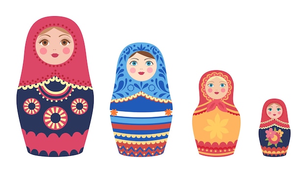 Vecteur poupées russes décoratives poupées matryoshka souvenirs touristiques plats de l'ensemble de vecteurs de russie
