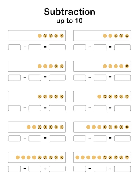 Pour Aider Les Enfants à Acquérir Des Compétences En Calcul Et à écrire Des Mathématiques, Voici Une Feuille De Calcul De Soustraction Pour Les Enfants