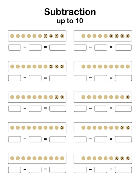 Pour Aider Les Enfants à Acquérir Des Compétences En Calcul Et à écrire Des Mathématiques, Voici Une Feuille De Calcul De Soustraction Pour Les Enfants