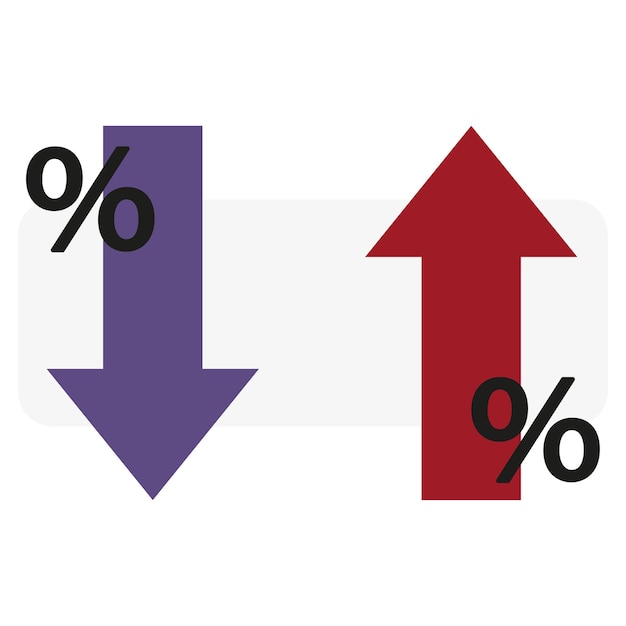 Vecteur pourcentages de flèches bleues rouges. signe de courbe de croissance. illustration vectorielle.