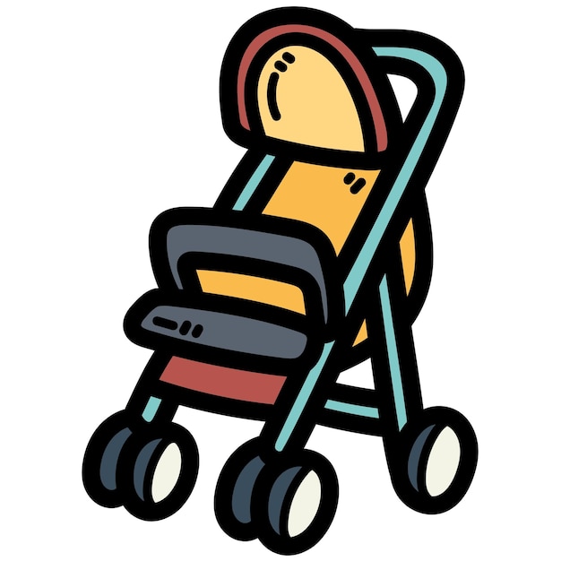 une poussette de bébé de dessin animé avec un smiley sur le côté