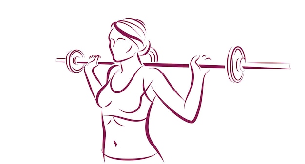 Poussez le gymnase à barre et l'illustration vectorielle de fitness d'une jeune femme attrayante faisant des exercices d'entraînement avec une barre corps athlétique musclé parfait jeune fille adulte entraînement sportif
