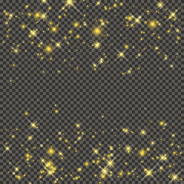 Poussière dorée scintillante sur un fond gris transparent Poussière avec effet de scintillement doré et espace vide pour votre texte Illustration vectorielle
